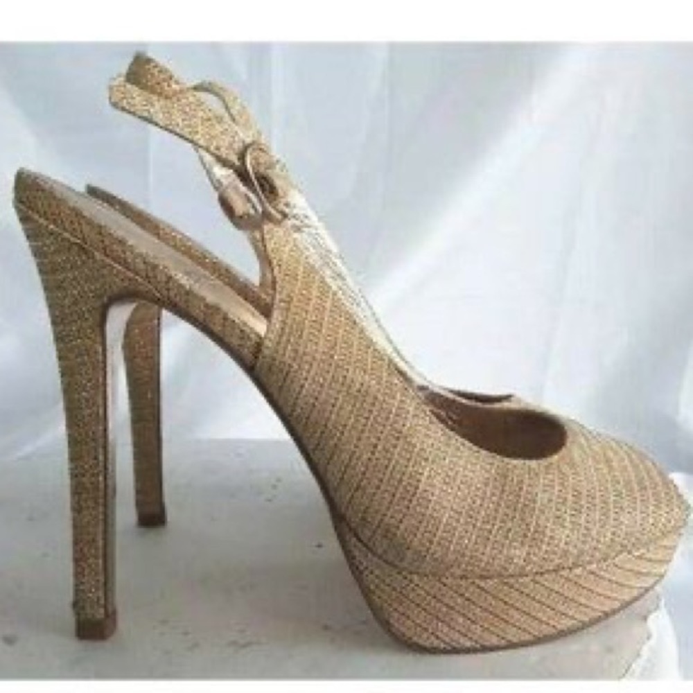 Adrianna Papell Metallic gold slingback open toe heels - Picture 4 of 16